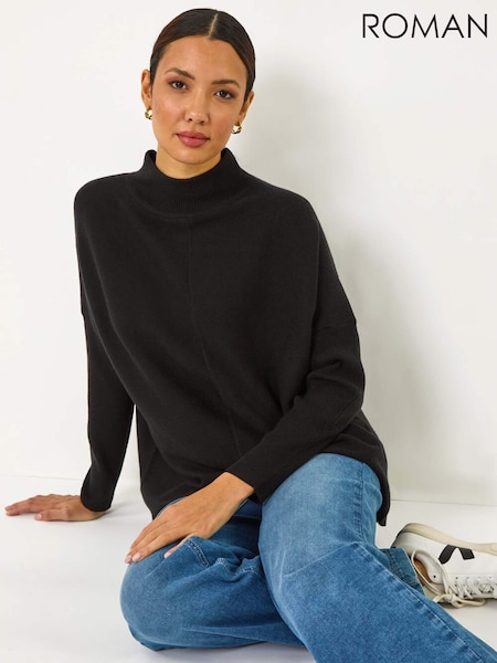 Preto - Roman Ribbed High Neck Knit Jumper (F07050) | R$ 510