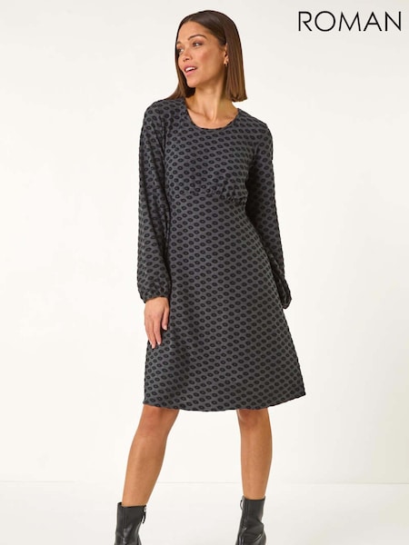 Roman Grey Geometric Flocked Dress (F07053) | €58