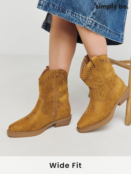 Simply Be Laser Cut Western Boots In Wide Fit (F07091) | € 70