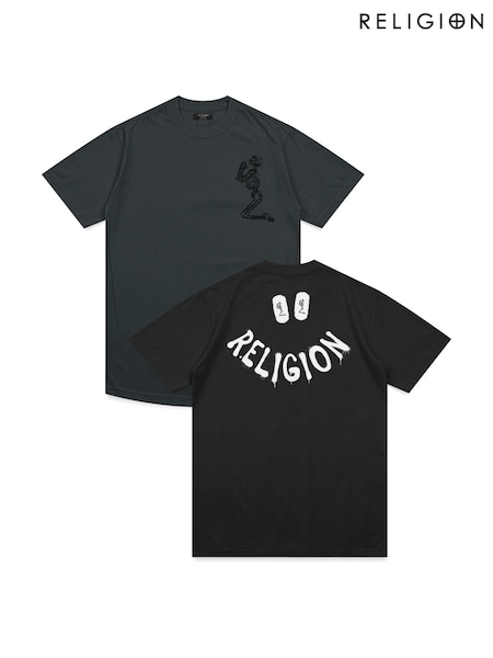 Черно-оливковый - Religion Watercolour Skull Graphic & Classic Core 100% Cotton T-Shirts 2 Pack (F07123) | €73