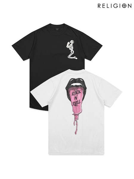 Off White - Religion Watercolour Skull Graphic & Classic Core 100% Cotton T-Shirts 2 Pack (F07130) | €73