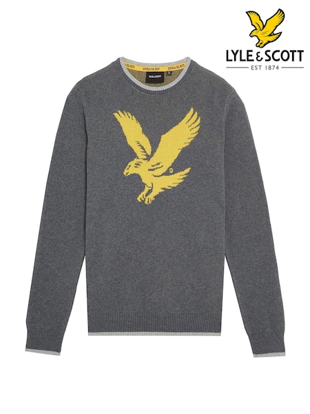 Lyle & Scott Grey Eagle Intarsia 100% Cotton Jumper (F07184) | AED174 - AED189
