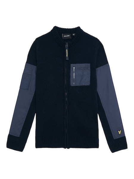 Lyle & Scott Blue Tonal Nylon Trim Cardigan (F07187) | €49