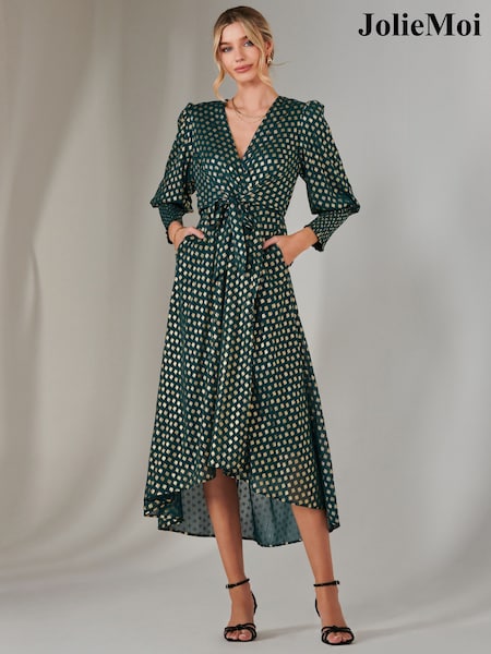 Jolie Moi Metallic Spot Print Puffy Sleeve Maxi Dress (F07218) | €105