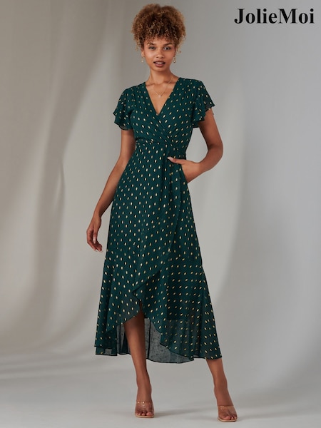 Jolie Moi Metallic Spot Textured Chiffon Maxi Dress (F07225) | 559 LEI