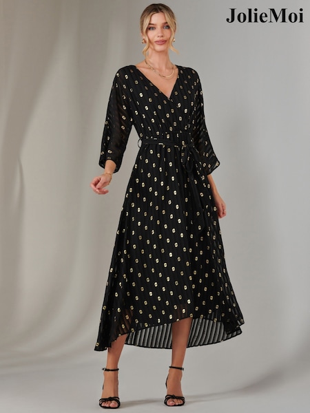 Jolie Moi Black Plain Gold Spot Chiffon Dress (F07228) | ₪377