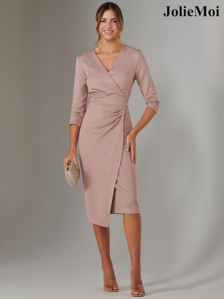 Jolie Moi Pink Metallic Wrap Bodycon Dress (F07248) | ₪377