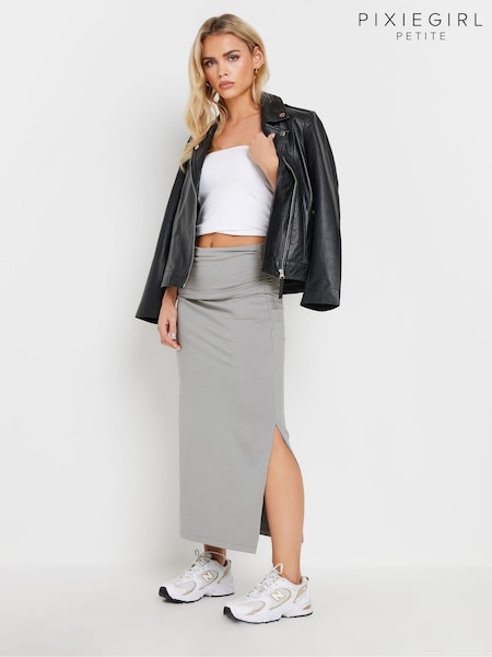 אפור - PixieGirl Petite Fold Over Waist Maxi Skirt (F07254) | ‏126‏₪