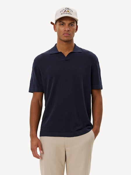 Les Deux Blue Emmanuel Open Collar Knit Polo Shirt (F07275) | €114