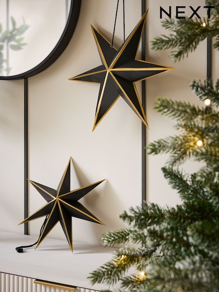 Set of 2 Black Paper Star Christmas Decorations (F07303) | €11