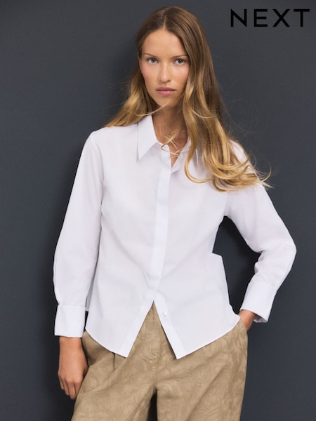 White Fitted Stretch Essential Long Sleeve Shirt (F07329) | €24