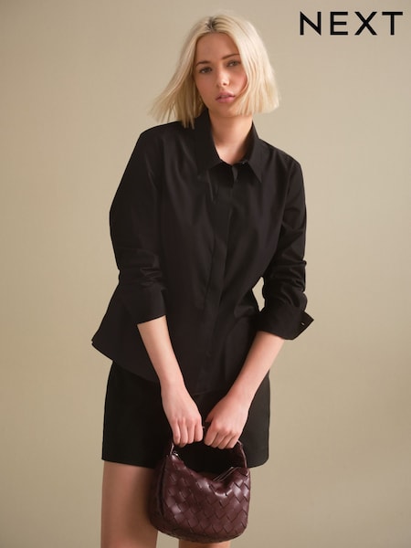 Black Fitted Stretch Essential Long Sleeve Shirt (F07330) | 83 QAR