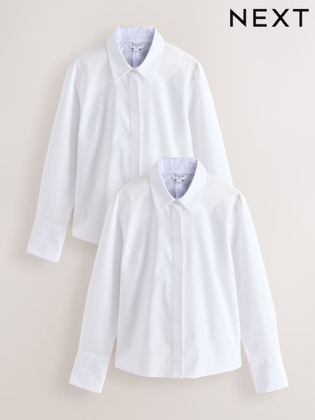 White Fitted Stretch Essential Long Sleeve Shirts 2 Pack (F07331) | €45