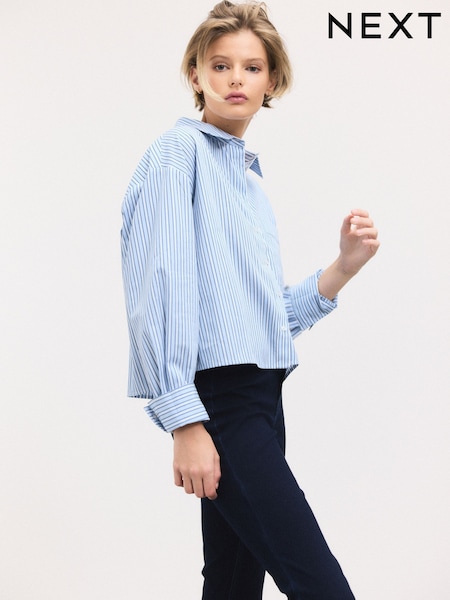 Blue/White Stripe Oversized Long Sleeve Cropped Shirt (F07333) | €32.50