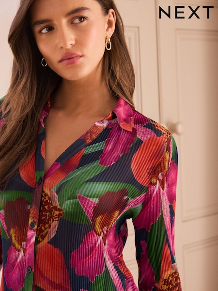 Kew Collection Multicoloured Floral Print Pleated Long Sleeve Fitted Shirt (F07335) | 1,244 UAH