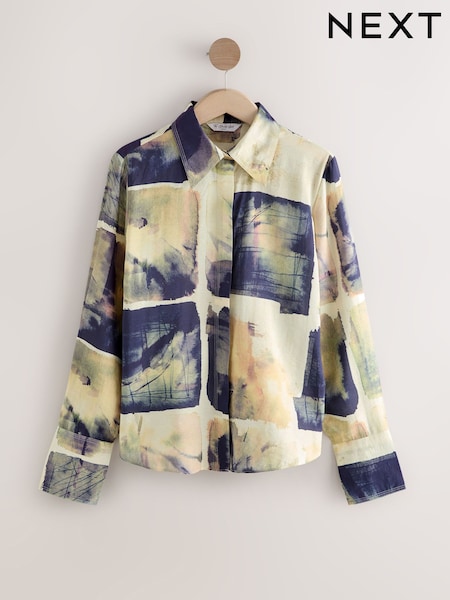 Navy/Cream Grid Print Long Sleeve Button Down Shirt (F07338) | €34.50