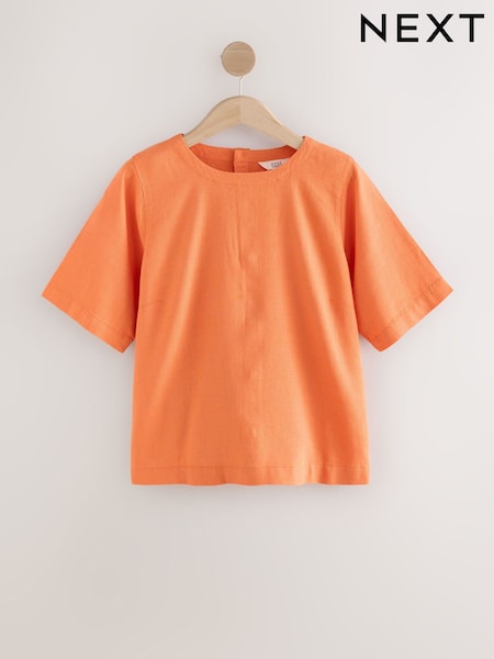 Orange Short Sleeve Boxy T-Shirt with Linen (F07343) | R$ 165