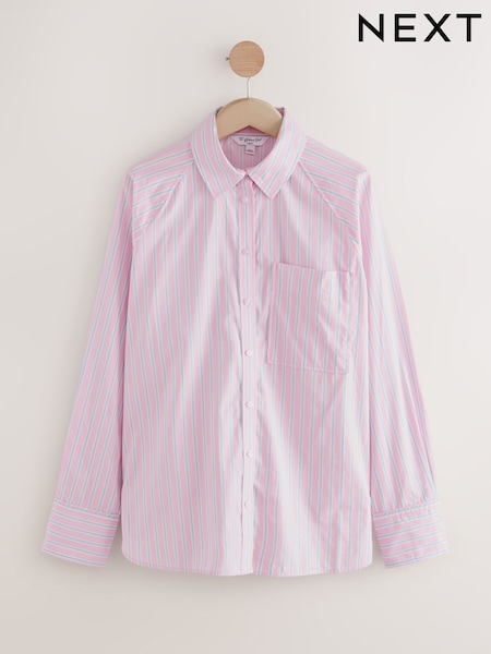 Blue/Pink Pastel Stripe Girlfriend Oversized Long Sleeve Shirt (F07364) | €33.50