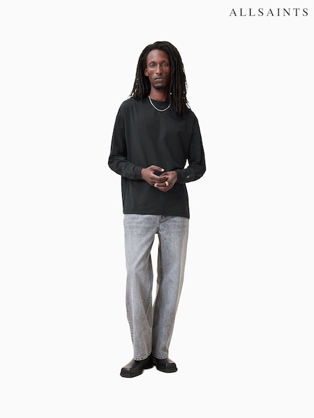AllSaints Black Finn Long Sleeve Crew T-Shirt (F07455) | 272 QAR
