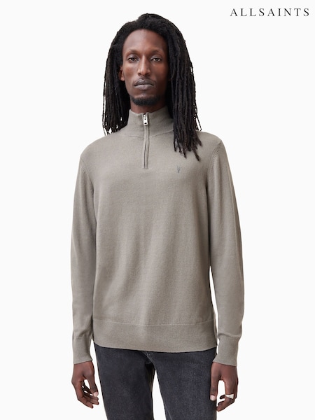 Ruskea - AllSaints Kilburn Zip Funnel Jumper (F07492) | €172