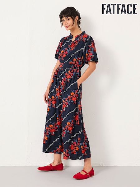 FatFace Becky Navy Folk Floral Midi Dress (F07513) | €99