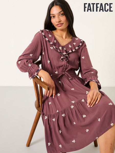 FatFace Orla Dusky Purple Embroidered Dress (F07525) | AED437