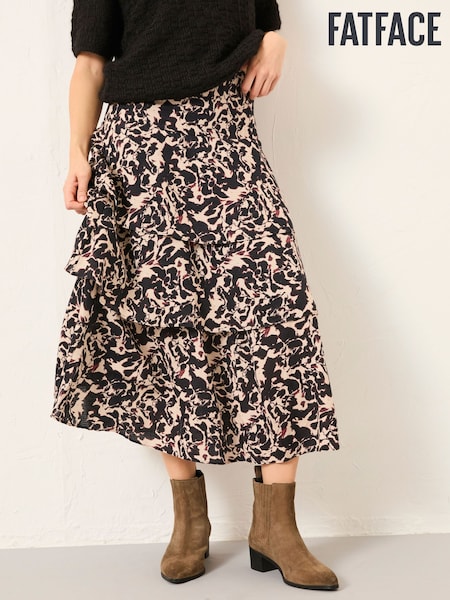FatFace Tonia Black Animal Swirl Midi Skirt (F07531) | R$ 585