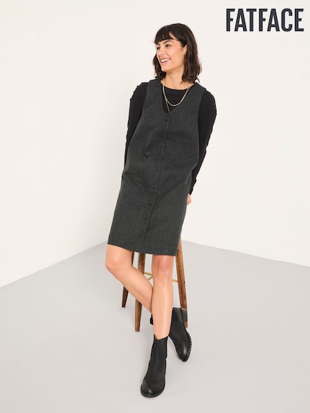 FatFace Binny Charcoal Grey Tweed Pinny Dress (F07539) | AED402