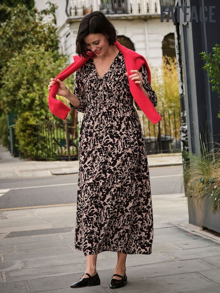 FatFace Pippin Black Animal Swirl Midi Dress (F07540) | AED419