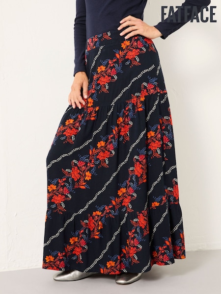 FatFace Anika Navy Folk Floral Midi Skirt (F07552) | AED320