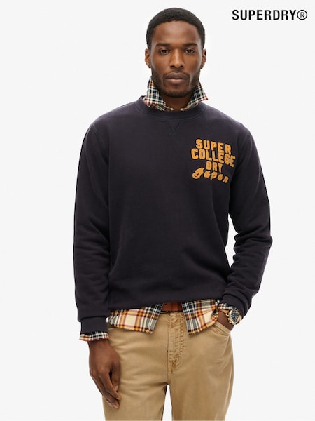 Синій - Superdry Vintage Athletic круглий виріз 100% Cotton світшот (F07621) | 3 605 грн