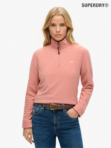 Superdry Pink Polar Fleece Cropped Half Zip Fleece (F07628) | ₪226