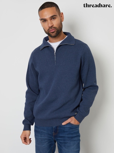 Threadbare Denim Blue Rib Panel Quarter Zip Jumper (F07669) | R$ 280
