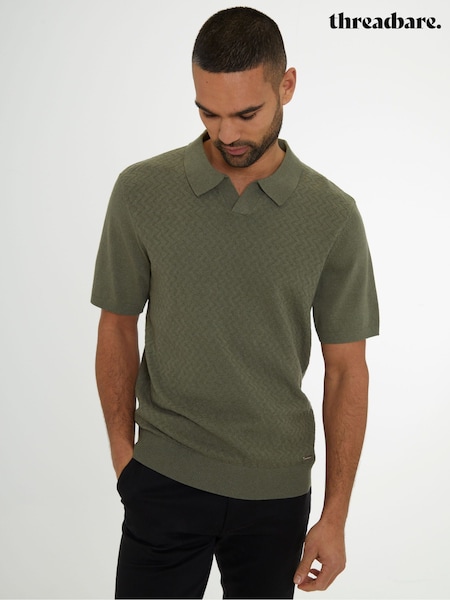 Threadbare Green Textured Front Knitted Trophy Neck Polo Shirt (F07672) | 119 QAR