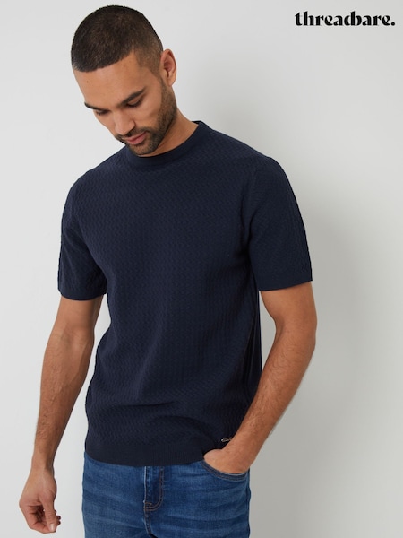 Threadbare Navy Textured Front Knitted T-Shirt (F07678) | €28