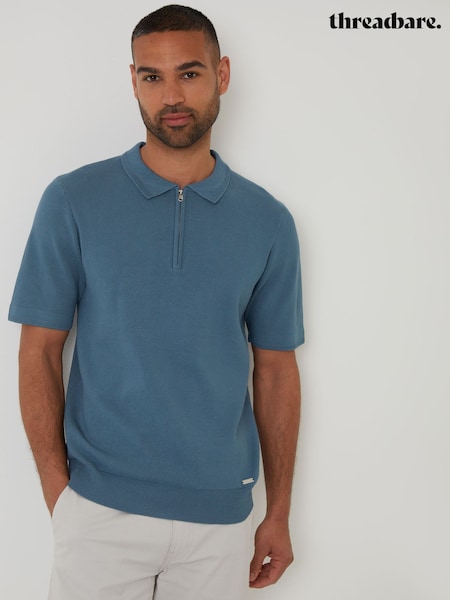 Azul - Threadbare Quarter Zip Textured Trim Knitted Polo Shirt (F07686) | 34 €