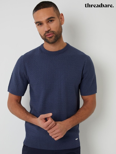 Threadbare 'Denim Blue Textured Front Knitted T-Shirt (F07699) | €27