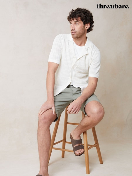 Threadbare Cream Textured Revere Collar Knitted Shirt (F07718) | €27