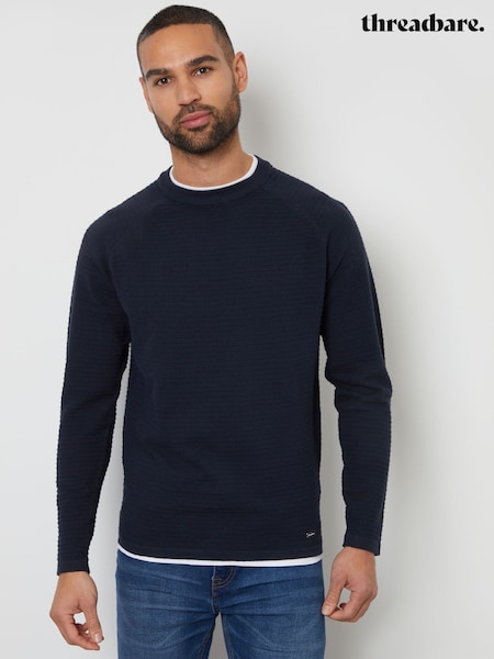 Threadbare Navy Textured Raglan Mock T-Shirt Crew Neck Jumper (F07719) | R$ 300