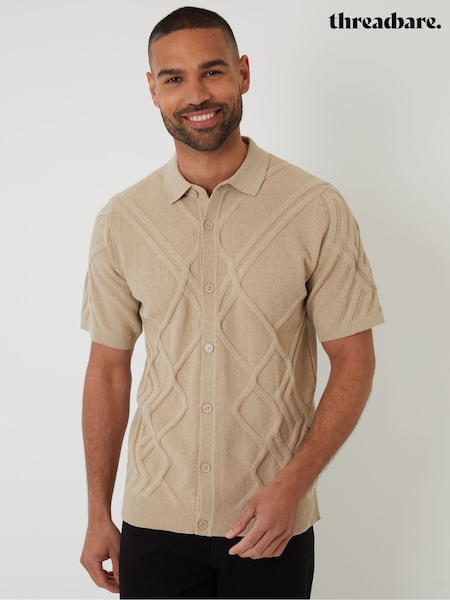 Threadbare Brown Cable Knit Button Through Shirt (F07722) | R$ 280