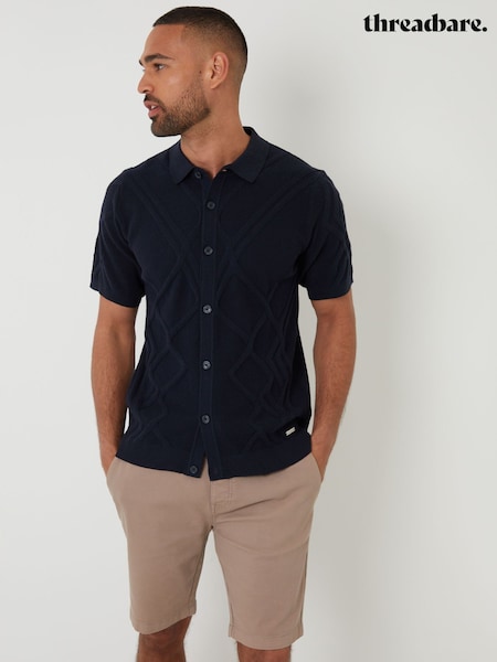 Threadbare Blue Cable Knit Button Through Shirt (F07727) | €34