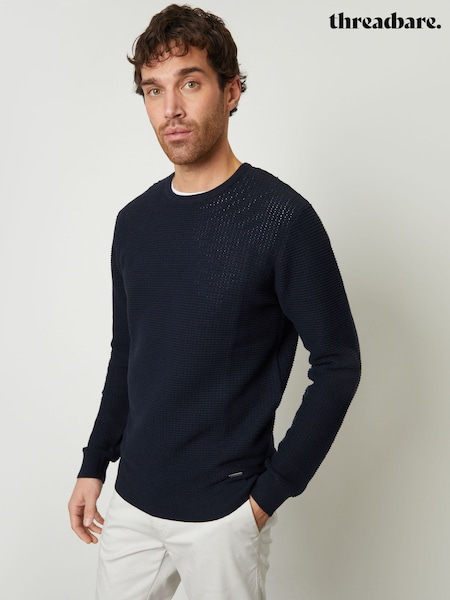 Threadbare Navy Blue Crochet Knit Crew Neck Jumper (F07740) | R$ 280