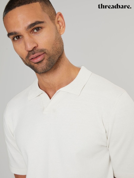 Threadbare Cream Trophy Neck Knitted Polo Shirt (F07744) | AED146