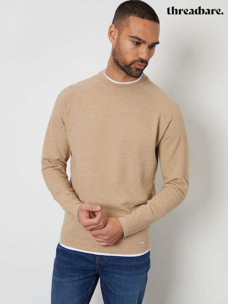 Threadbare Neutral Textured Raglan Mock T-Shirt Crew Neck Jumper (F07747) | R$ 300