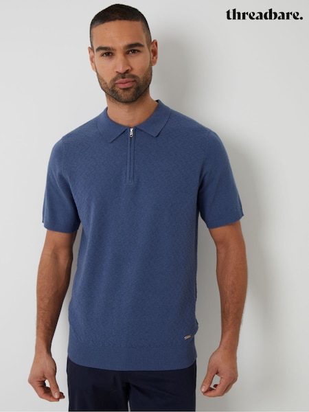 Denim azul - Threadbare Textured Front Quarter Zip Knitted Polo Shirt (F07753) | 34 €