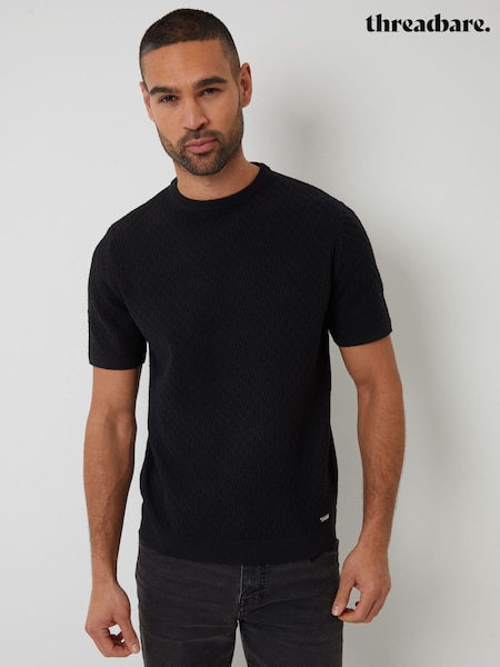 Negru - Threadbare Mini Cable Knit T-Shirt (F07781) | 149 LEI