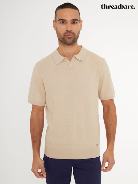 Threadbare Brown Textured Front Knitted Trophy Neck Polo Shirt (F07784) | €34