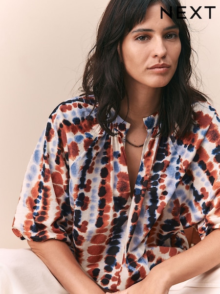 Tintura Multi Tie - Volume Sleeve V-Neck Blouse (F07820) | R$ 245