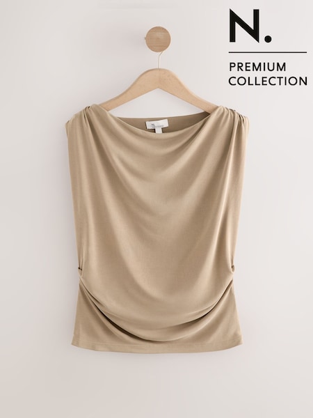 צבע אבן - Drape Premium Modal Sleeveless Top (F07829) | ‏93‏₪
