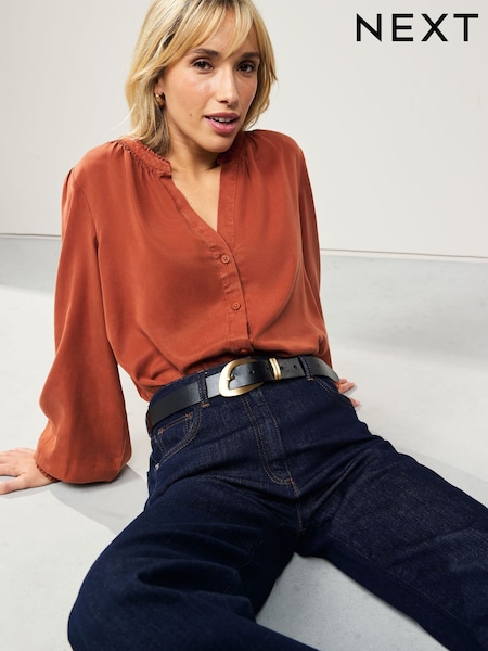 Maro Rugină - Long Sleeve Button Through Blouse (F07842) | 243 LEI